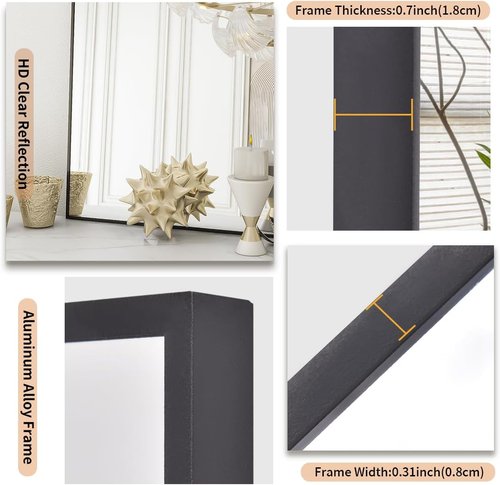 Koonmi Black Rectangle Wall Mirror - 20x30 Inch Aluminum Frame Vanity Mirror for Bathroom & Entryway