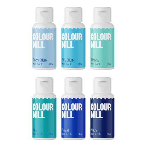 Colour Mill Oil-Based Food Coloring - 6 Vibrant Colors in 20ml Each | Baby Blue, Navy, Royal, Sky Blue, Teal, Tiffany