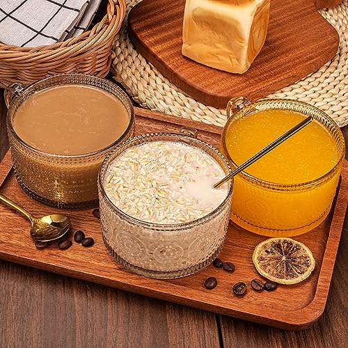 Xigugo Vintage Glass Coffee Mugs Set 4pcs 14oz with Bamboo Lids & Spoons