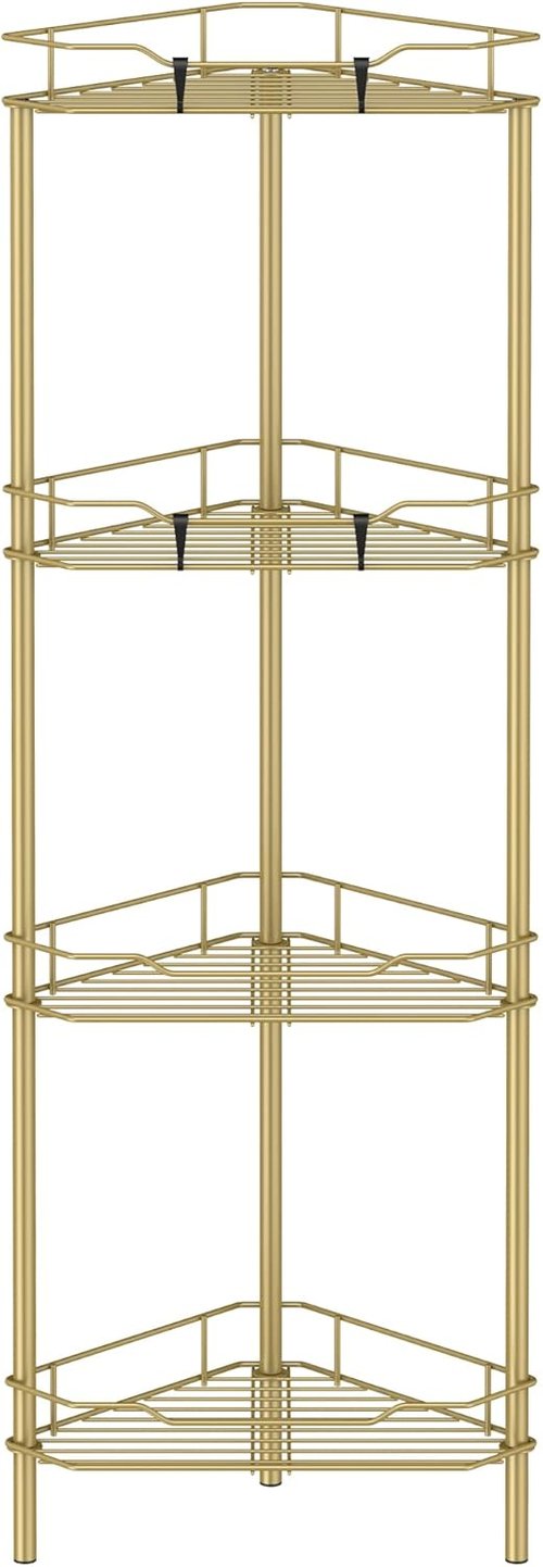 HuggieGems 4-Tier Corner Shower Caddy Organizer - Stylish Gold Bathroom Shelf with Hooks