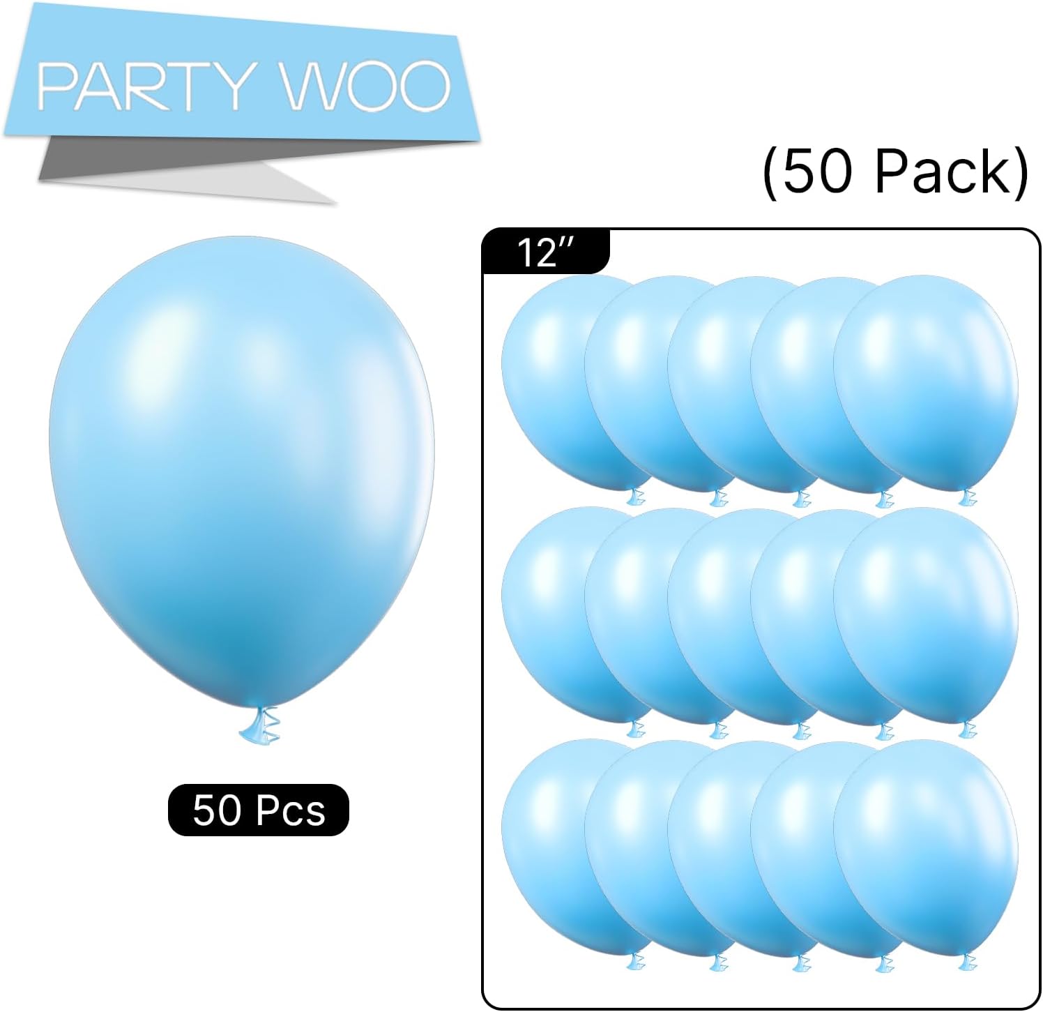 PartyWoo Light Blue Balloons - 50 Pcs 12 Inch Pastel Aqua Latex for Graduation, Baby Shower & Weddings