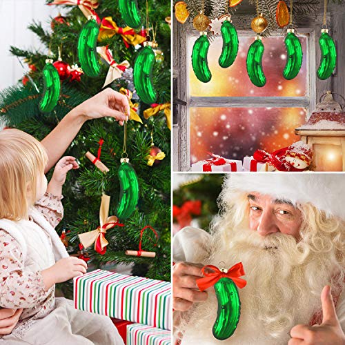 Willbond Green Glass Christmas Pickle Tree Ornament - 20 Pieces Holiday Decorations