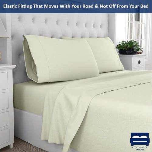 Cottingon Short Queen Sheets for RV Camper - 4 Piece Cotton Bedding Set, Fits Up to 15" Deep Mattress, 60" x 75", Ivory Solid