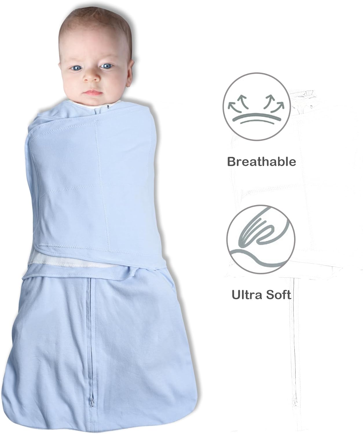 Skiennix Baby Sleep Sack Swaddle - 3-Way Adjustable Wearable Blanket | 100% Organic Cotton, 3-6 Months, 12-18 lbs, 1.0 TOG (Blue & Grey)