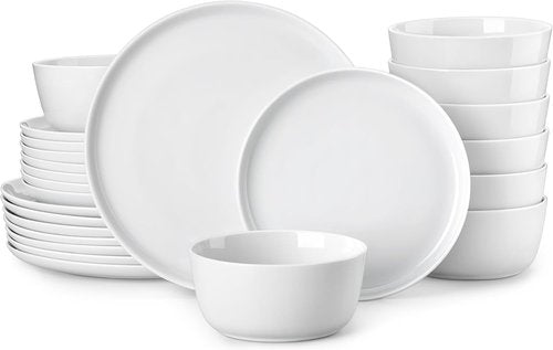 MALACASA 24-Piece Gourmet Porcelain Dinnerware Set - Premium Chip & Scratch Resistant Dishes for 8 | White LEXI Series