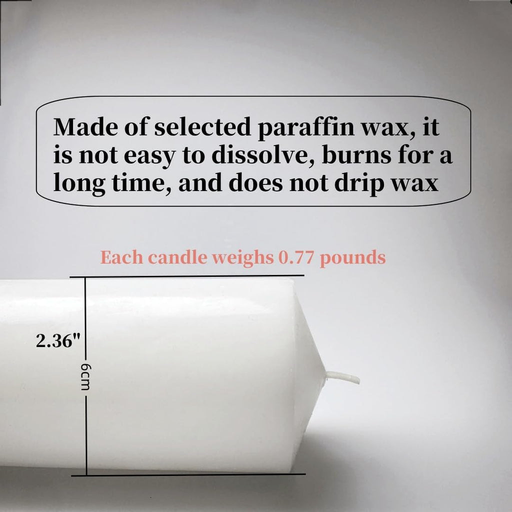 White Pillar Candle Set - 2 Large Unscented Decorative Candles for Parties | 2.4" x 6" (2PC)