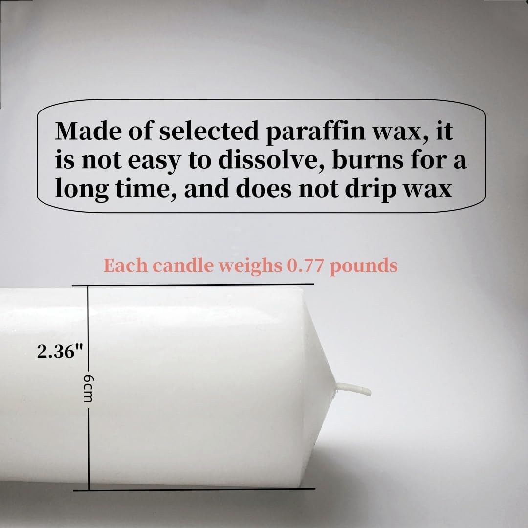 White Pillar Candle Set - 2 Large Unscented Decorative Candles for Parties | 2.4" x 6" (2PC)