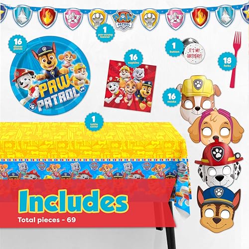 Kids Birthday Party Supplies Kit - 16 Piece Set with Plates, Masks & Decor
