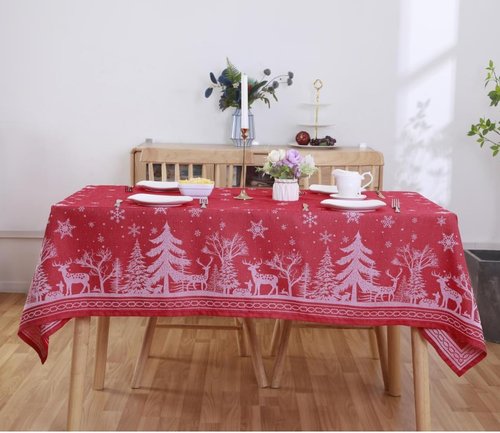 Anlass Christmas Tablecloth 60×84 Inch, Heavyweight Jacquard Deer Table Cloth Rectangle Waterproof Spillproof Wrinkle Resistant for Holiday Winter Dining Room
