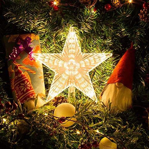 Lighted Christmas Tree Topper Star, 8.7-Inch Battery Operated Warm White LED