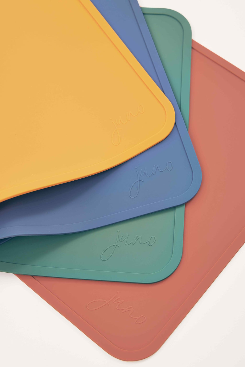 JUNO Silicone Placemat Set of 4 for Adults, Baby, Toddlers, Kids. Modern Design, Easy to Clean, Waterproof, Washable, Stain & Heat Resistant, Non-Slip, Food-Grade, 3mm Extra Thick