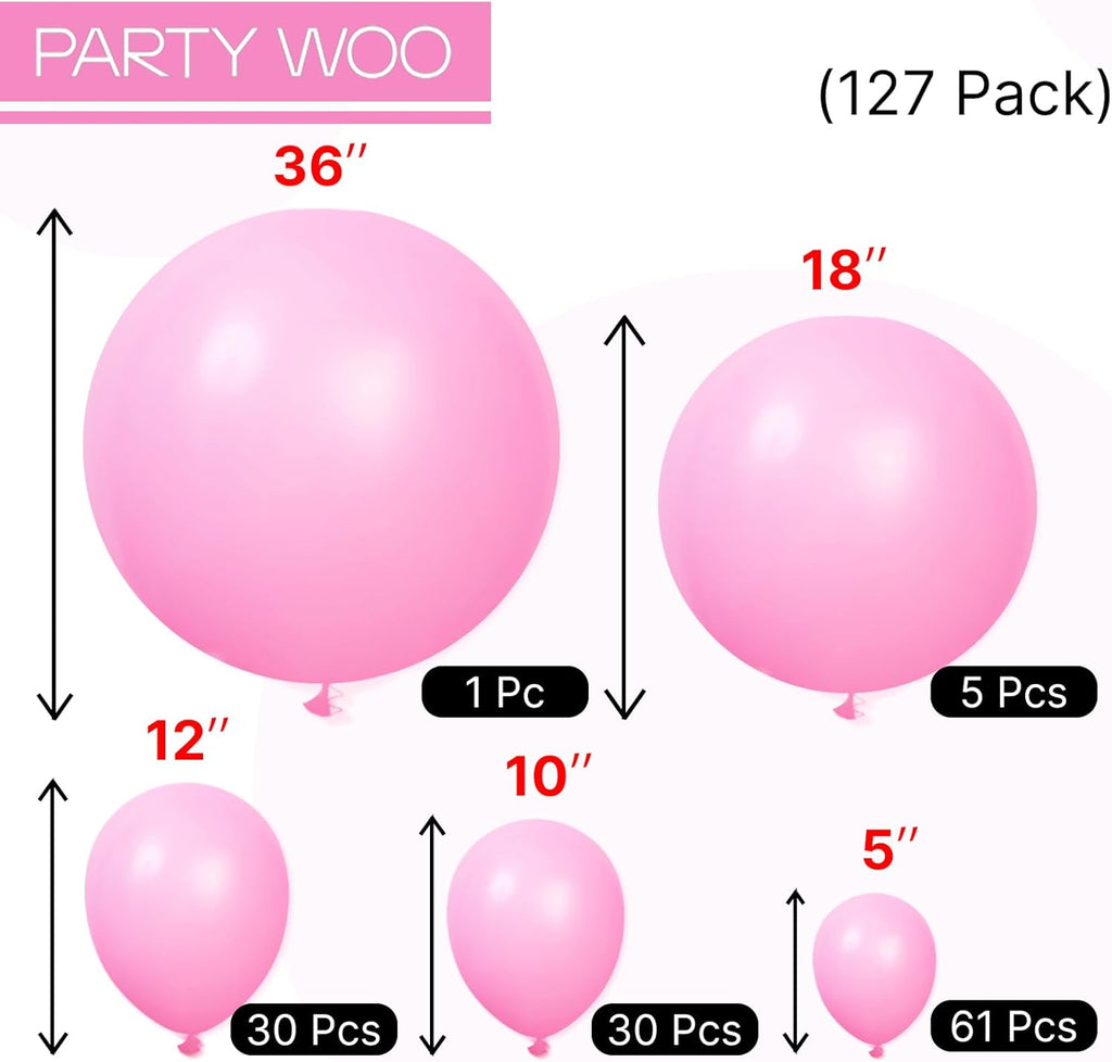 PartyWoo Pink Balloons - 127 Pcs in Various Sizes & Red/Black Heart Foil - Perfect for Valentine's Day & Weddings