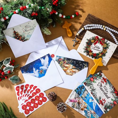 Motiskyy 100 Pack Spanish Christmas Cards with Envelopes & Stickers, Religious Holiday Greeting Set