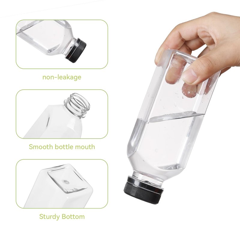 Party Club of America 30pcs 12oz Square Empty Reusable Juice Bottles With Caps,Label, Funnel, And Brush Drink Containers For Juicing Milkshake And Other Beverages