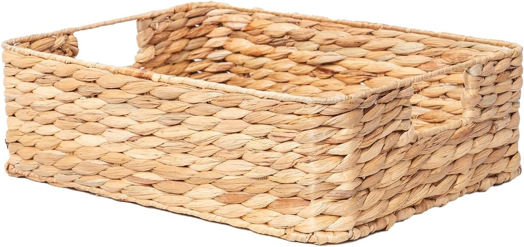 YAHUAN Water Hyacinth Storage Baskets - Stylish Organizing Solution with Handles | Square Shallow Design