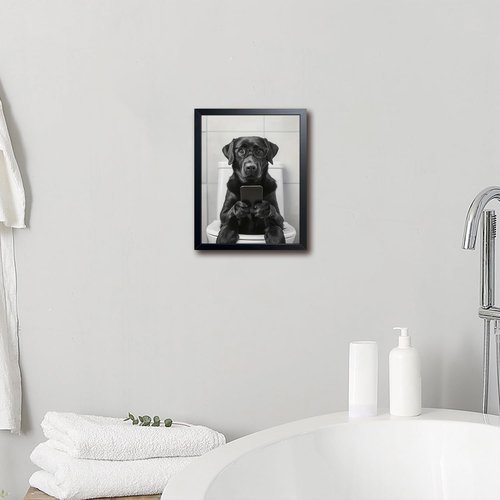 Labrador Dog Canvas Print - Funny Bathroom Wall Art | Cute Animal on Toilet | 8x10 Inch Framed Decor