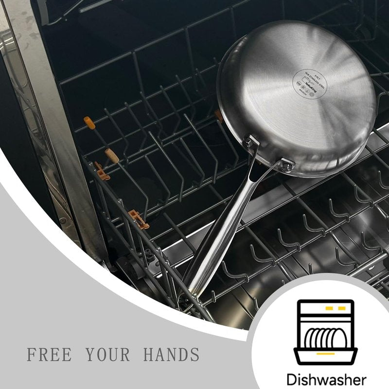YeKuKing Tri-ply Stainless Steel Frying Pan 12 Inch Large Skillet for Chef's Cooking Pan Induction Oven Dishwasher Safe, Compatible with All Cooktops Up to 600℉ with Kitchen Tongs(Detachable Handle)