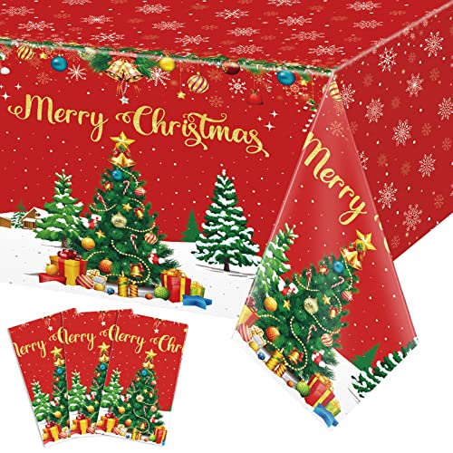 Tiamon 3-Piece Christmas Tablecloth Set Rectangular 137x274 cm, Disposable Red Xmas Covers