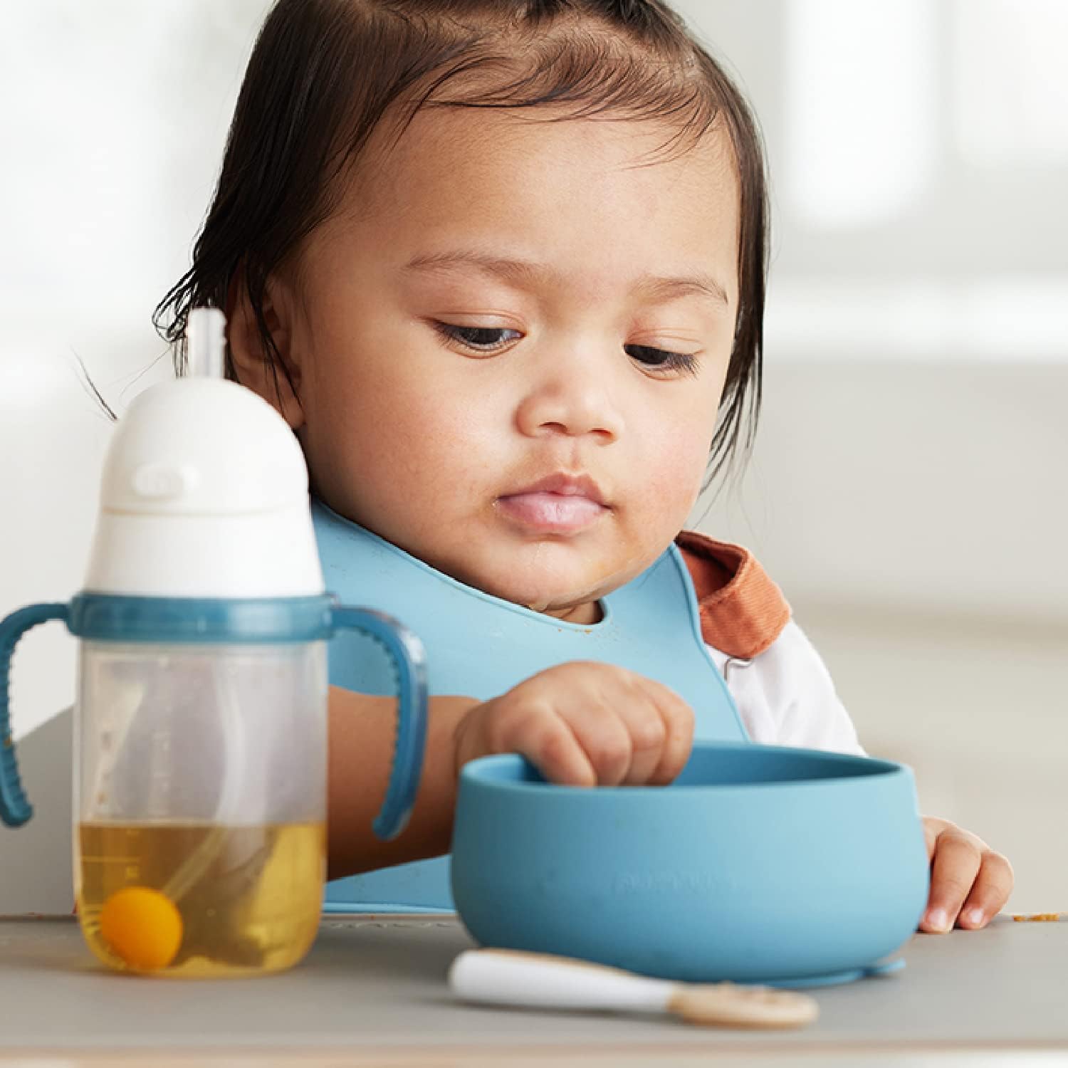 NumNum Baby Bowl & GOOtensils Baby Spoons - Suction Bowls for 4+ Months, BPA-Free Silicone, Dishwasher Safe | Green/Blue