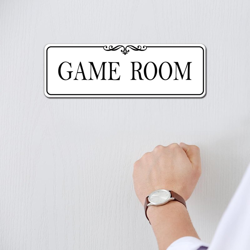 9x3 Inch Game Room Sign, Acrylic Self-stick Door Wall Signage for Video Place Playroom (Elegant White)