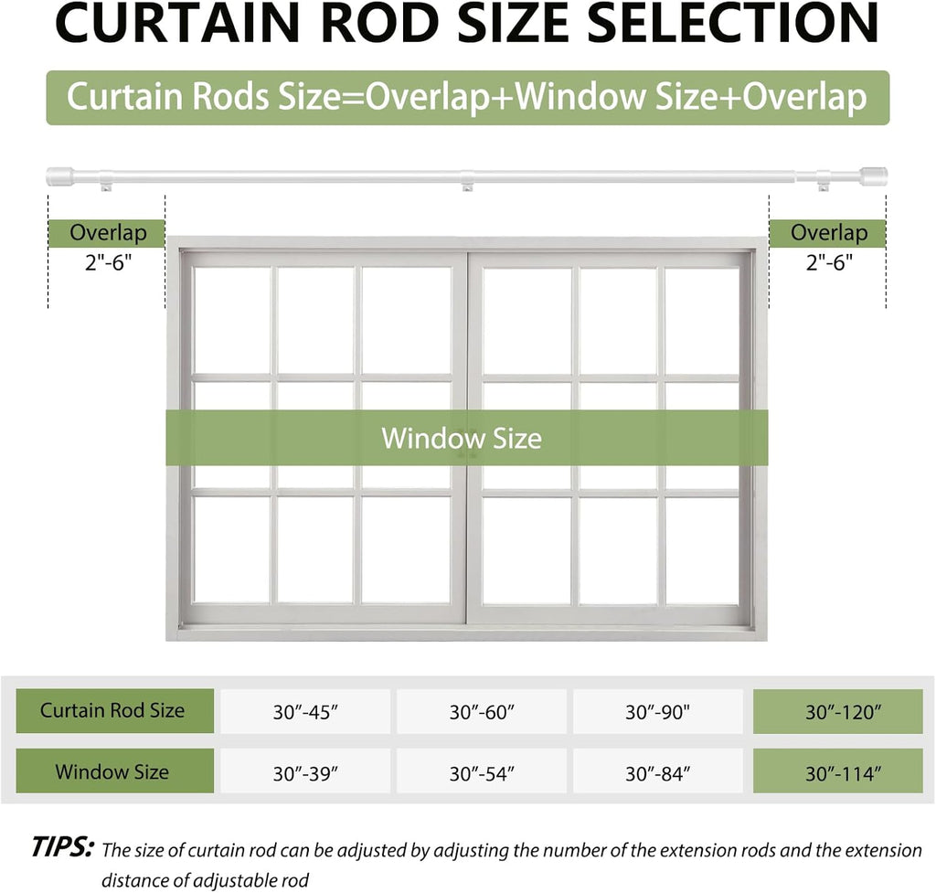 Adjustable 5/8” Diameter White Curtain Rods by [Brand Name] | 30-120 Inch for Windows with Brackets