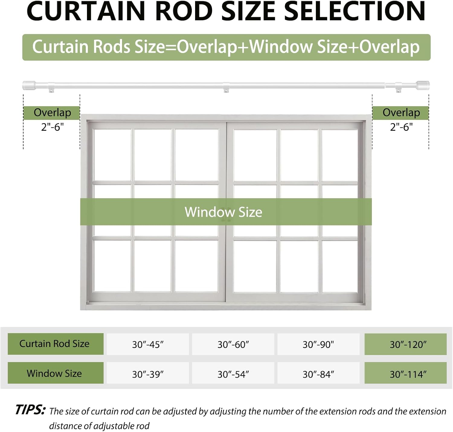 Adjustable 5/8” Diameter White Curtain Rods by [Brand Name] | 30-120 Inch for Windows with Brackets