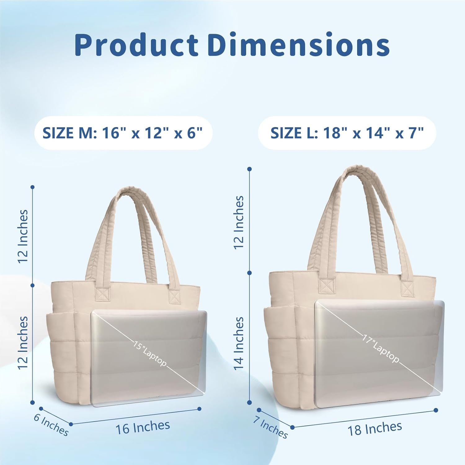 TOPDesign Puffer Tote Bag - Lightweight Quilted Handbag with Compartments for Work & Travel