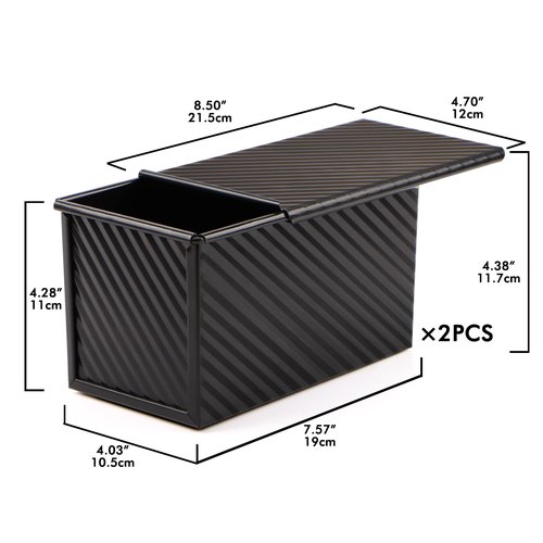 Beasea Pullman Loaf Pan with Lid, 2 Pack 1 lb Non-Stick Black Bread Loaf Pans for Homemade Bread Carbon Steel Toast Box with Cover for Bakeware Toast Oven Baking
