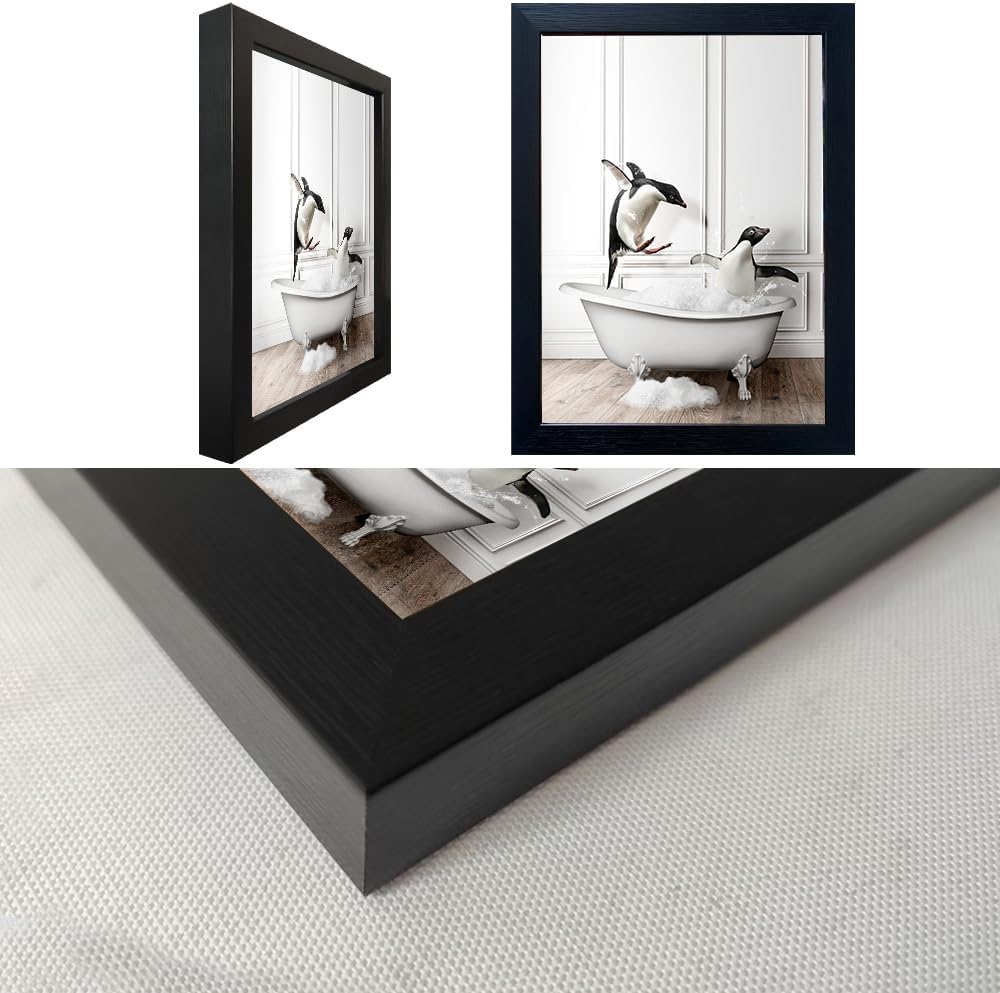 Skiennix Kids Bathroom Wall Decor - Cute Penguin Canvas Print | Funny Black and White Art