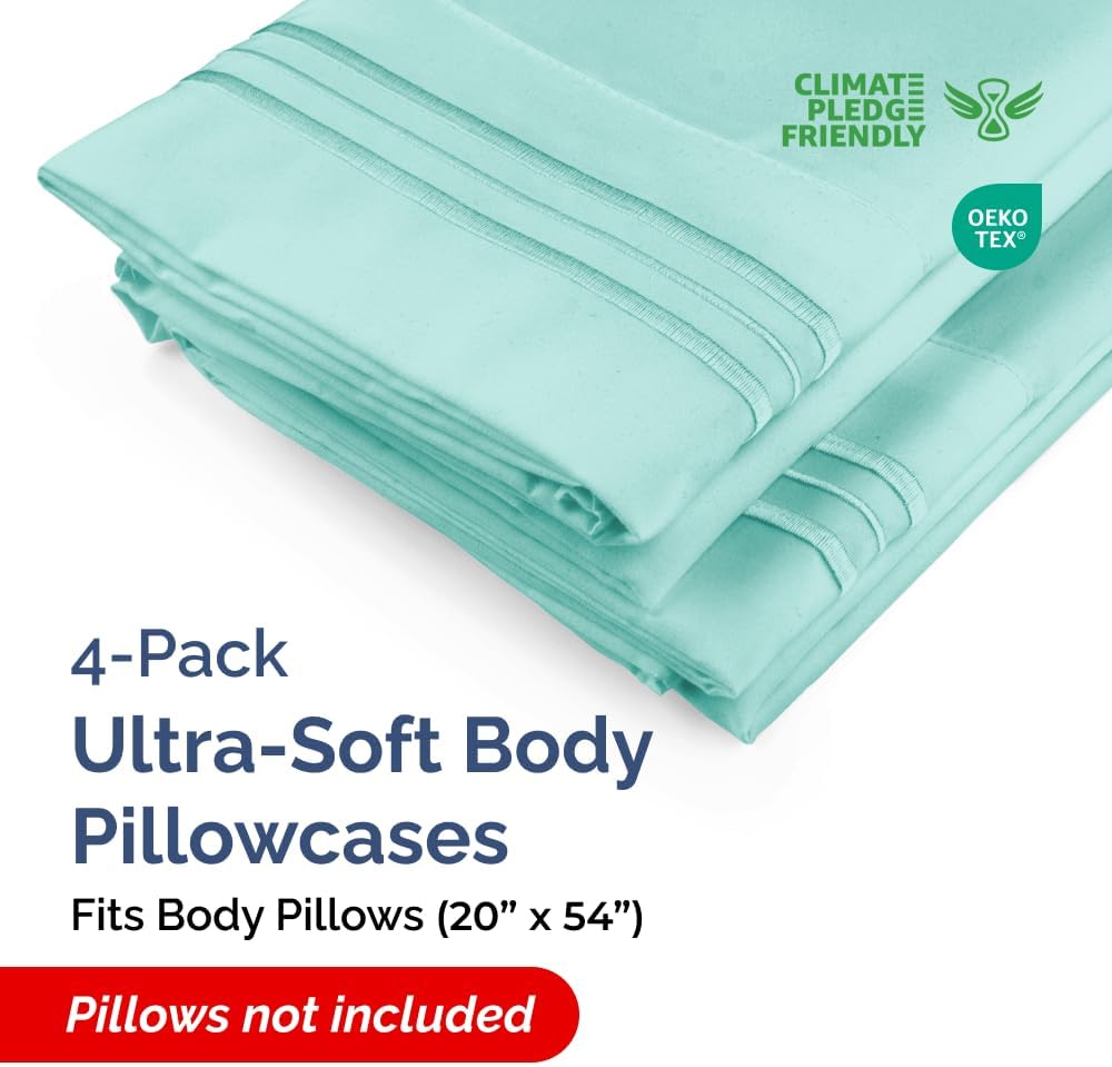 Skiennix Body Pillowcases Set of 4 | Soft & Breathable 20x54 Pillow Covers for Side Sleepers - Spa Blue