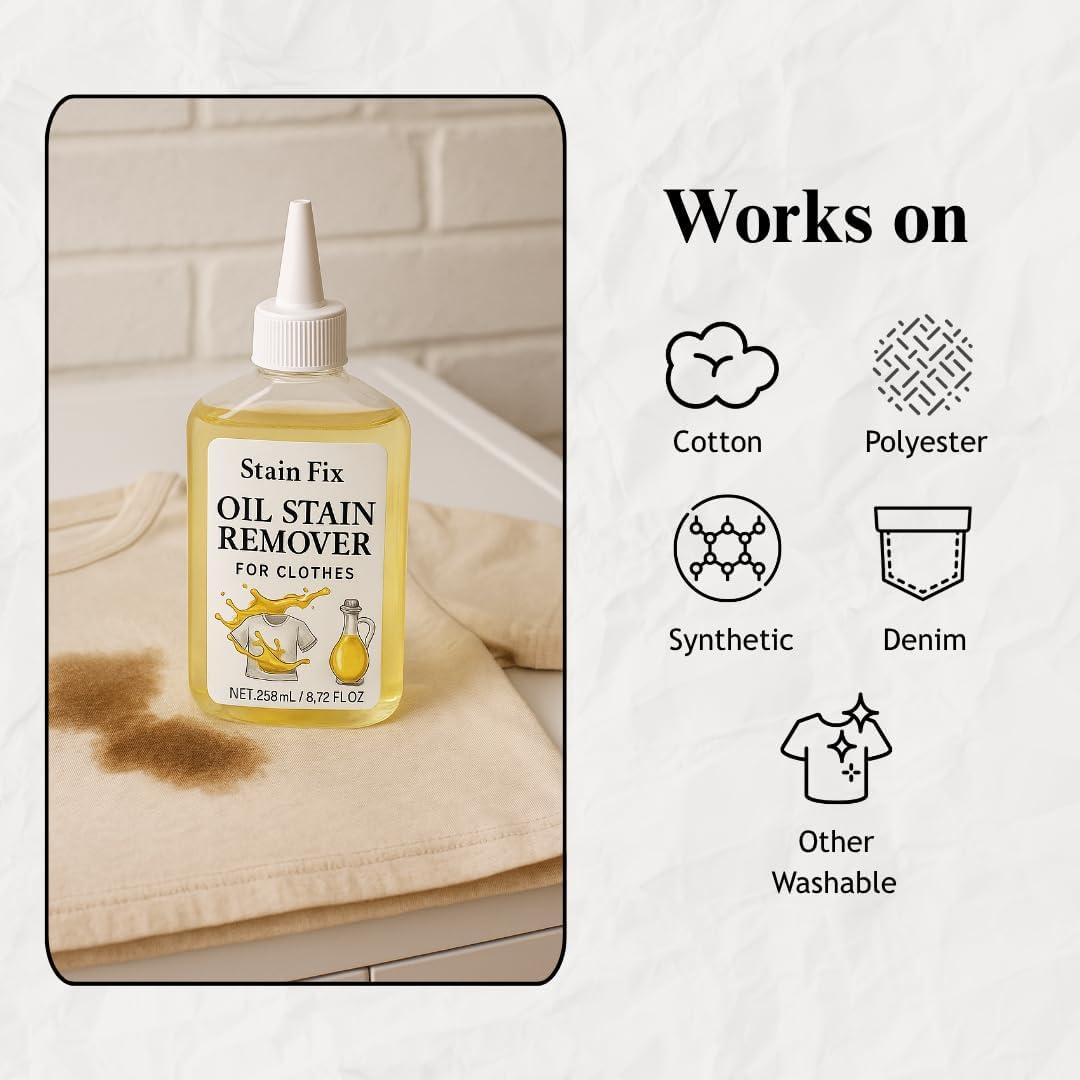 Oil Stain Remover by [Brand Name] | Effective Fabric Cleaner for Cooking & Engine Stains - 8.72oz