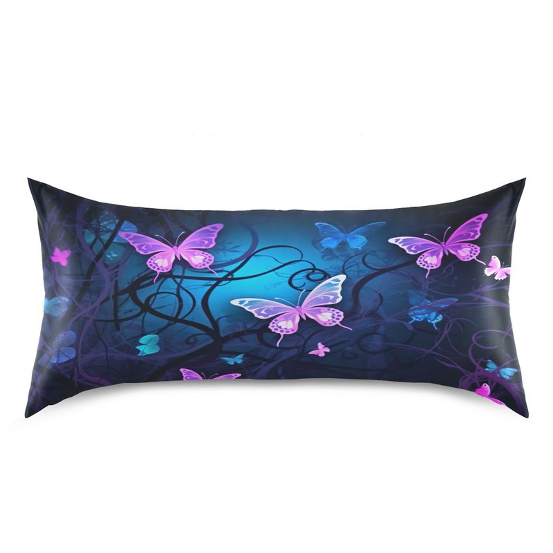 YETTASBIN Purple Blue Butterfly Satin Pillowcase, Soft Breathable Silk Pillow Case with Envelope Closure for Hair and Skin, Standard Size 26 x 20 Inch