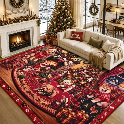 AtawLege 6' x 9' Christmas Area Rug - Non-Slip Washable Faux Wool Living Room