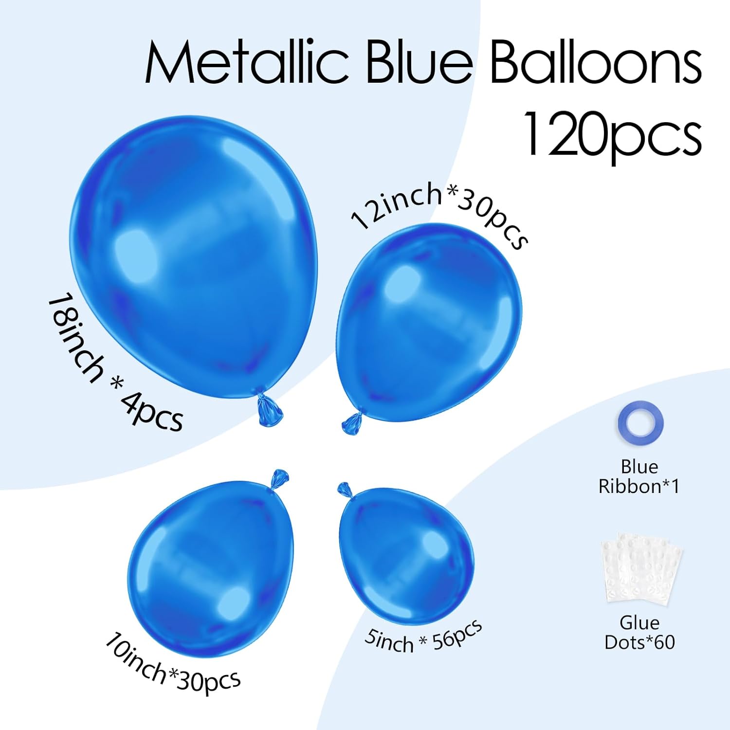 Skiennix Metallic Blue Balloons - 120-Piece Set for Graduation, Baby Shower, Wedding & Birthday Decor | 5-18 Inch Sizes