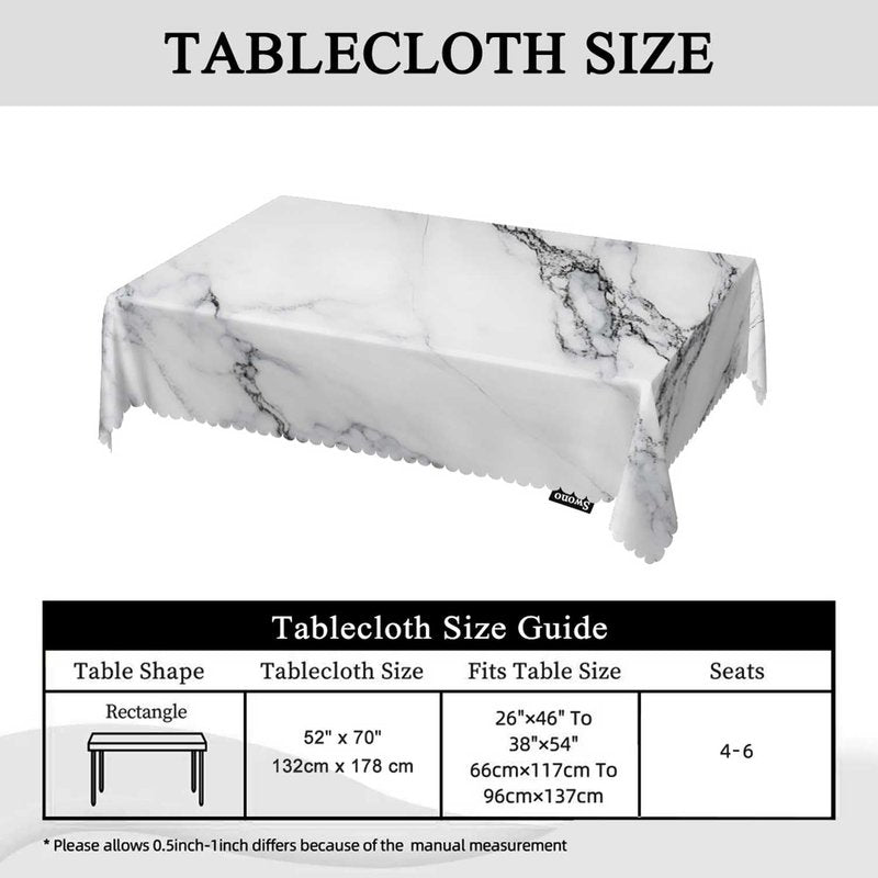 Swono Marble Table Cloth Rectangle Tables Abstract White Gray Marble Texture Kitchen Table Cover Oblong 52"X70" Tablecloth for Dining Table Buffet Parties Patio and Camping