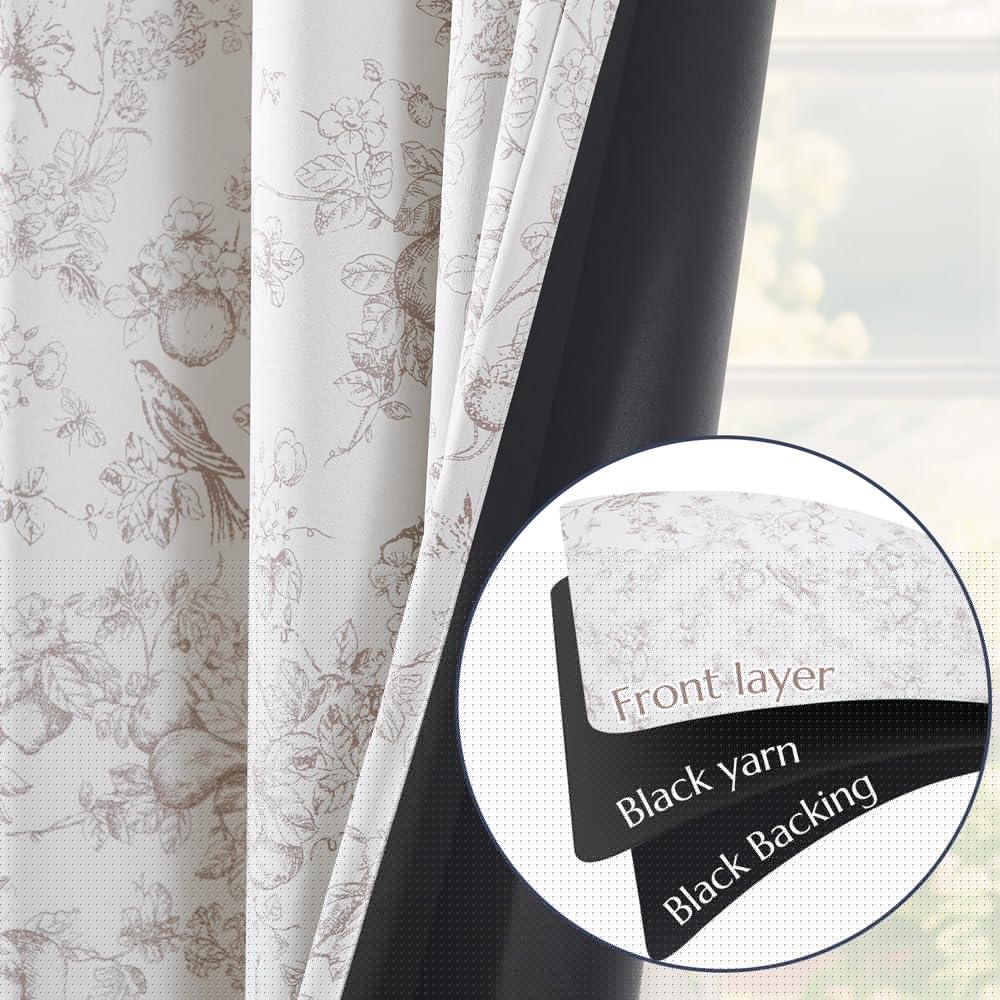 jinchan 95% Blackout Floral Curtains 96 Inches Long, Printed Flower Taupe Blackout Curtain for Bedroom Rod Pocket Back Tab Blackout Curtains Thermal Insulated Window Drapes, 2 Panels Taupe