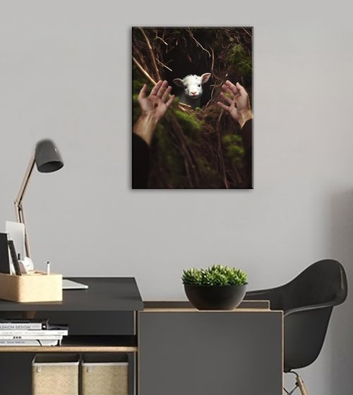 DJSYLIFE Jesus Christ Wall Art - Inspirational Canvas Poster of Saving Lost Lamb | Modern Religious Decor for Home & Church
