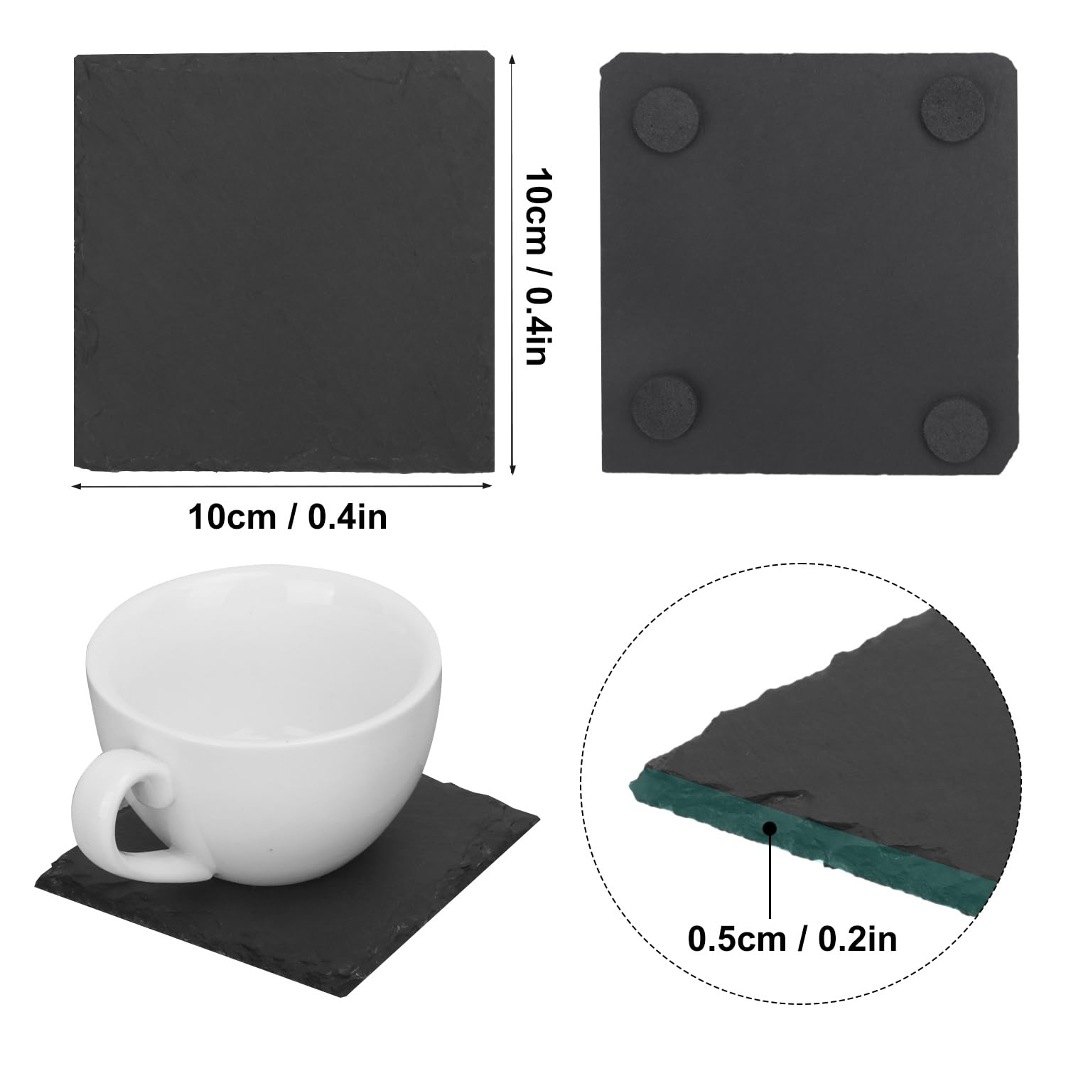 60 Pack 4 Inch Square Slate Coasters,Coasters for Drinks, Black Stone Coaster with Anti-Scratch Bottom, Ideal for Home Decor, Bar, Housewarming Gifts, and Laser Engraving KUKLIPJIM