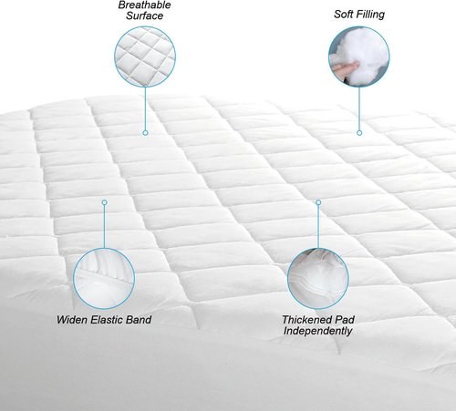 EIUE Quilted Mattress Pad - Lightweight & Breathable Queen Mattress Topper Protector | Machine Washable, White (60x80 inches)