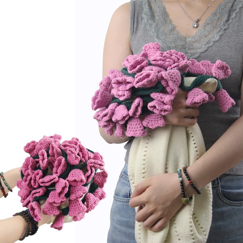 PHQMPSGYOK Crochet Flower Bouquet Blanket Pink Blanket Teacher Mom Graduation Birthday Gifts for Women Flower Bouquet rocheted Pink Blankets Throw Blankets Valentine's Day Gifts 43 Inches