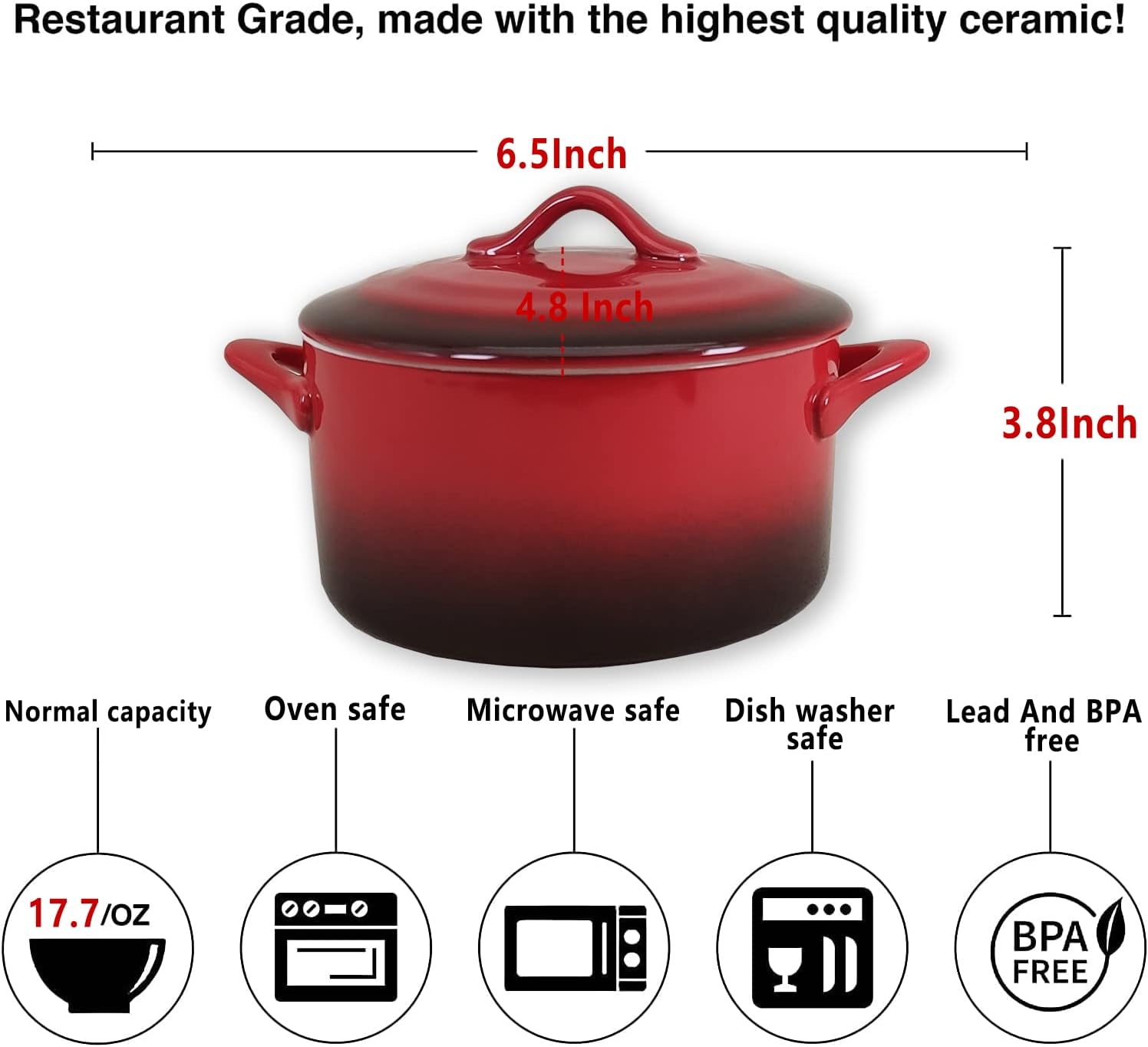 Regine Switzerland Ceramic Mini Cocotte Set - 17.7 Oz Individual Baking Ramekins with Lids | Oven & Microwave Safe