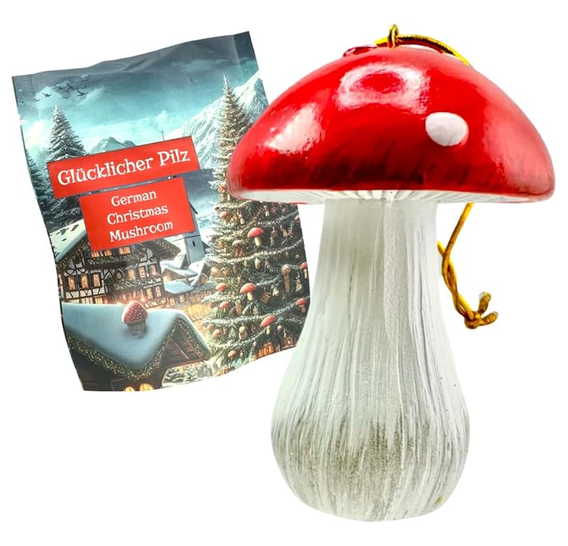 German Hand-Painted Lucky Mushroom Christmas Ornament - 'Glückspilz' Decor