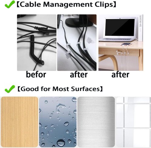 KGROTE Cable Clips - 60PCS Adhesive Wire Organizers for Desk & Wall - Large, Clear for Outdoor Use