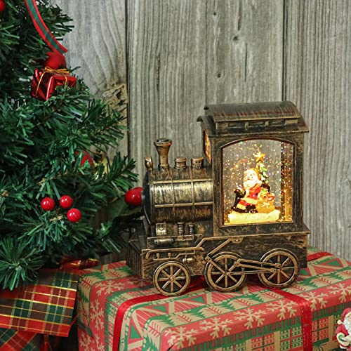 GenSwin Lr Christmas Snow Globe Lantern Train with Timer & Music, Santa Scene, LED Decoration