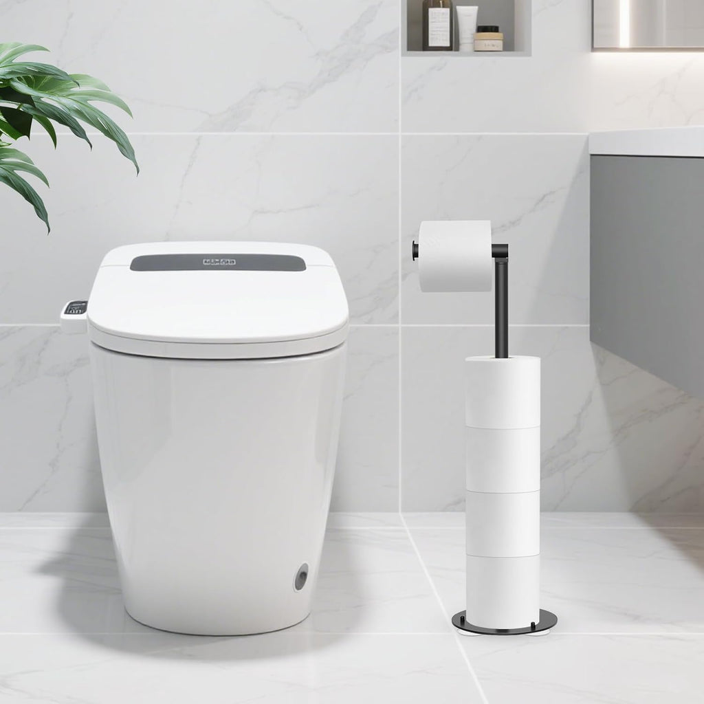 SetSail Toilet Paper Holder - Free Standing Stainless Steel Design with Suction Cups | Black