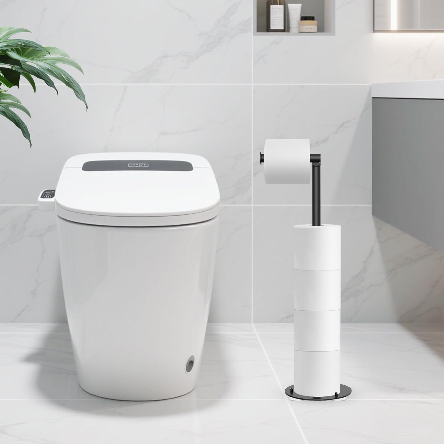 SetSail Toilet Paper Holder - Free Standing Stainless Steel Design with Suction Cups | Black