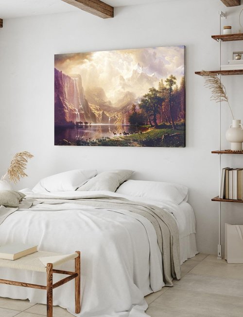DECORARTS - Albert Bierstadt Among the Sierra Nevada California Giclee Canvas Print Wall Art, Mountain Landscape Decor, Made in USA 36x24