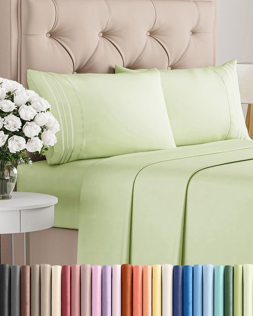King Size 4 Piece Sheet Set - Comfy Cooling Bed Sheets | Hotel Luxury Bedding - Light Sage Green