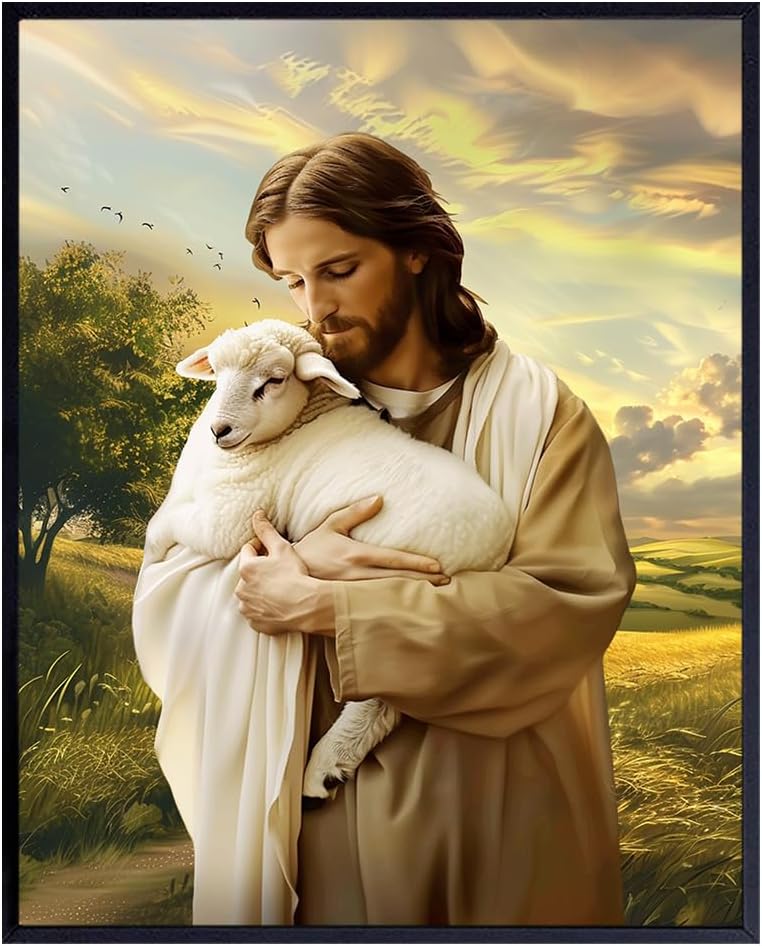 Skiennix Religious Wall Decor | Lamb of God Jesus Artwork - Farmhouse Style Catholic Art for Home