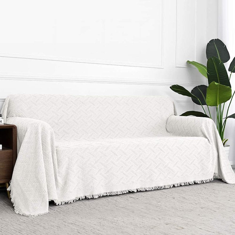 MYSKY HOME White Sofa Covers for 3 Cushion Couch Geometrical Sectional Sofa Couch Cover Living Room Sofa Throws Sofa Slipcovers for Pets, Kids (XXX-Large, 91" x 150", White)